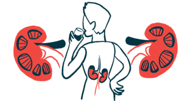 An illustration showing a person's back as he drinks water, with the kidneys highlighted.