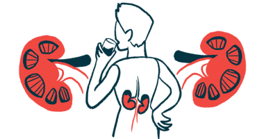An illustration showing a person's back as he drinks water, with the kidneys highlighted.