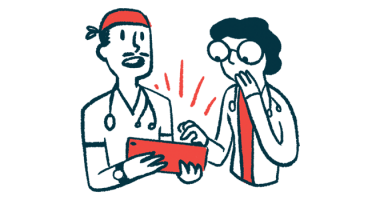 An illustration of doctors looking at a tablet.