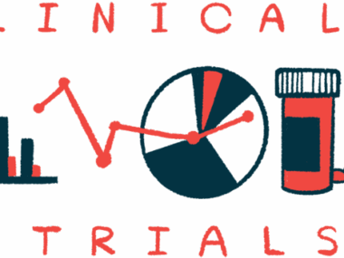 A bar graph, line graph, pie chart, and prescription bottle and some pills are sandwiched between the words clinical and trial.