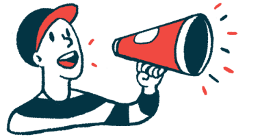 The illustration shows a man making an announcement using a megaphone.