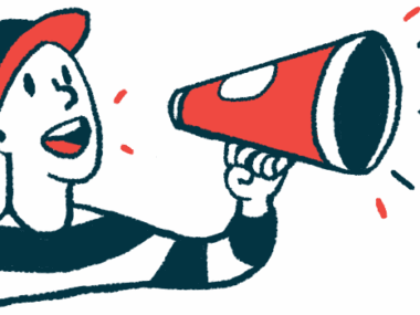 The illustration shows a man making an announcement using a megaphone.