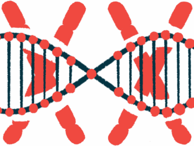 An image of the double helix is superimposed over a set of chromosomes.