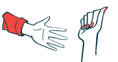 An open hand reaches for a closed hand in this illustration.