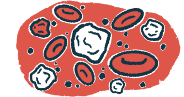 An illustration provides a close-up look at blood cells.