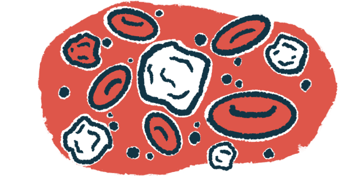 An illustration provides a close-up look at blood cells.
