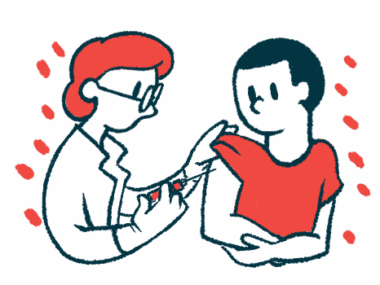 Illustration shows a person receiving an injection from a medical professional.