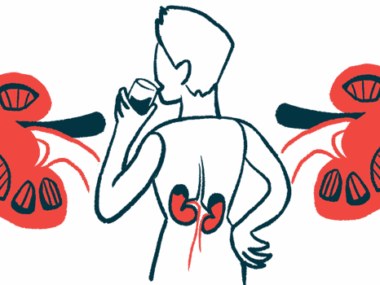 An illustration highlights the kidneys of a person seen from behind and drinking from a glass.