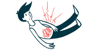 An illustration shows a person with jagged red lines emanating from a tangle of red in the stomach.