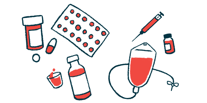 An array of different drug types are pictured, including oral medications and an intravenous therapy bag.